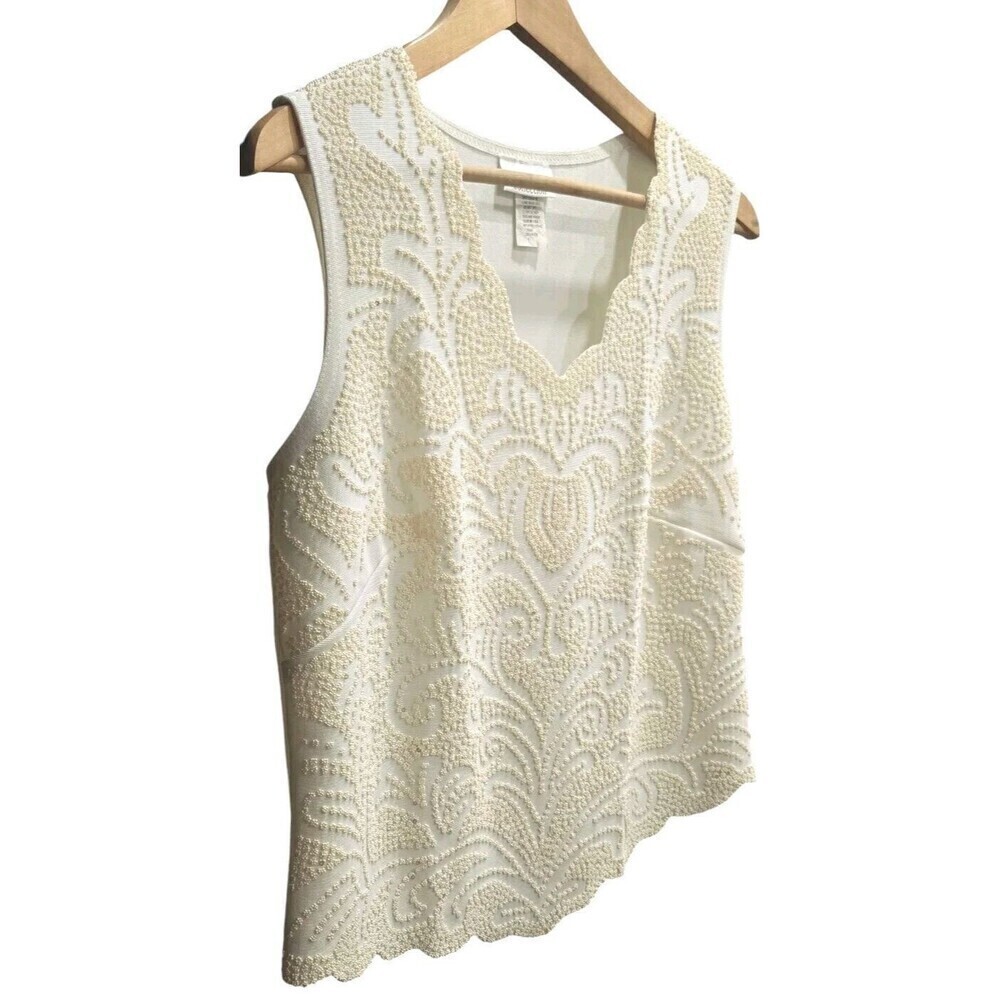 Vintage Dress Barn Cream Beaded Sequin Blouse Scalloped Trim Size Large Event - Picture 4 of 6